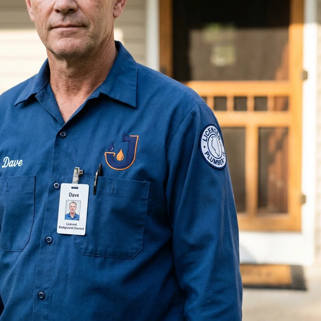 Licensed plumber showing ID badge in Kennedale, TX