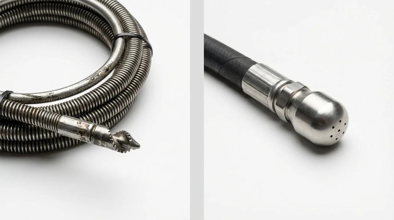 Drain snake cable and hydro jetting nozzle used for drain cleaning in Kennedale, TX