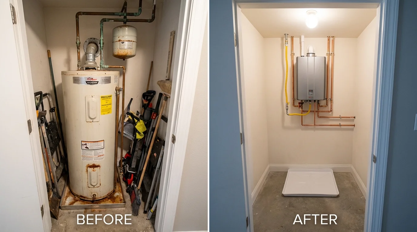 Tank water heater versus wall-mounted tankless unit comparison for Kennedale, TX homeowners
