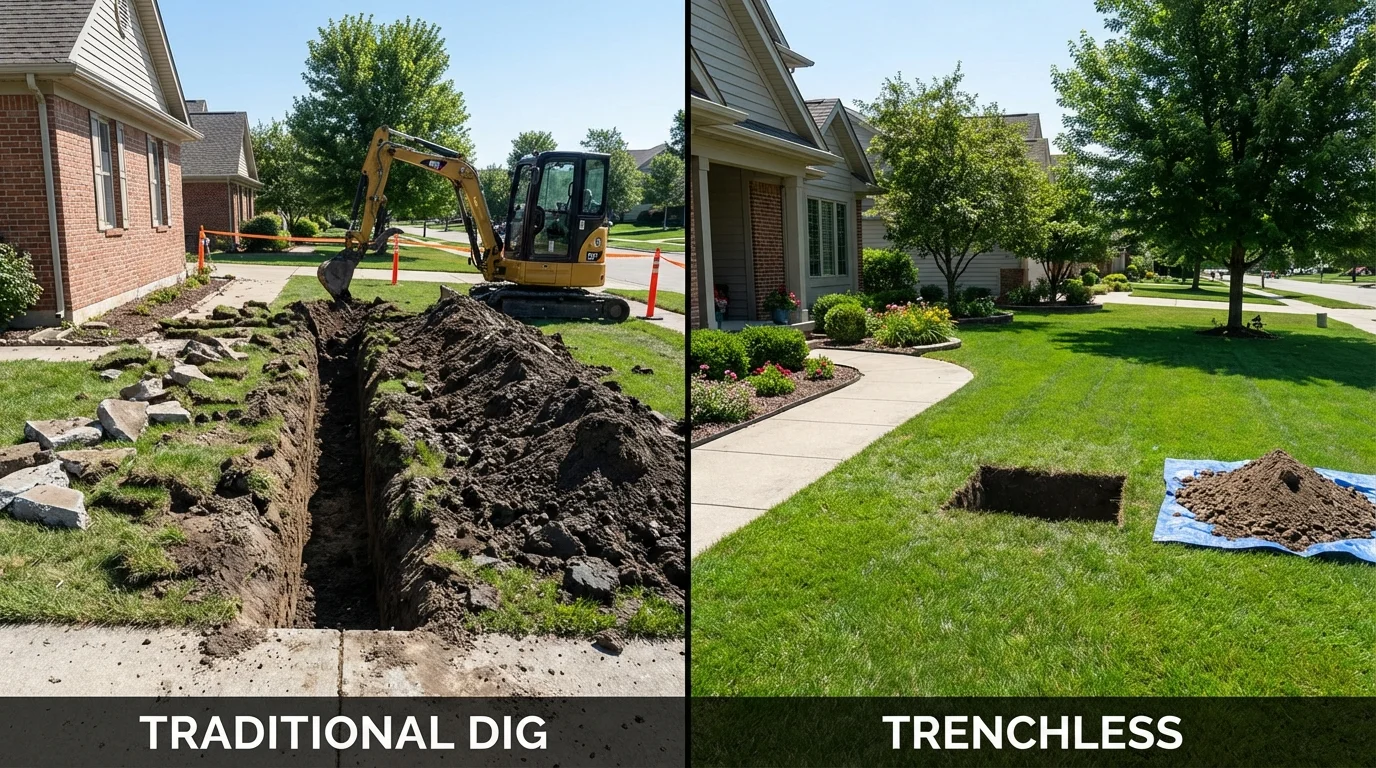 Trenchless sewer repair with minimal yard damage versus traditional excavation in Kennedale, TX